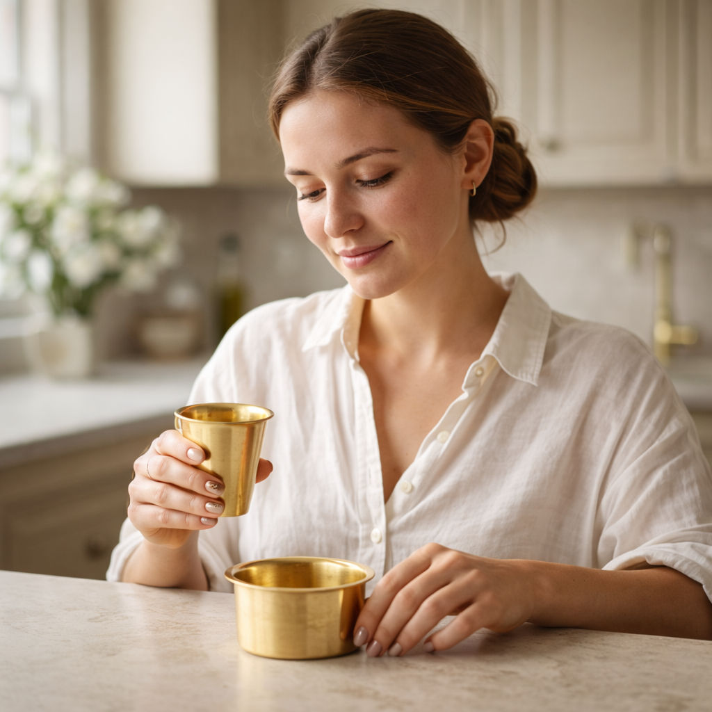 Pure Brass Dabra Set With 400 ML Capacity - Shine Finish